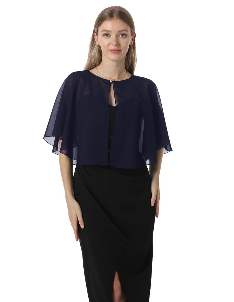 Hotshawl Chiffon Capelet Women's Soft capes Shawls and Wraps for Evening Dress Wedding Cape Cover Up (Navy) - Image 1